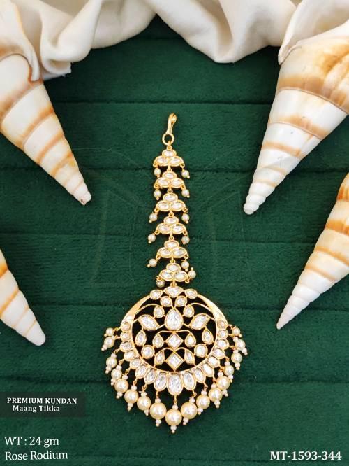 Premium Traditional Kundan Tikka with Teardrop Stones 