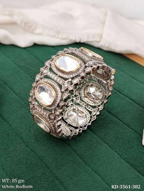 Designer Statement Kada with Polki Style Stone Work