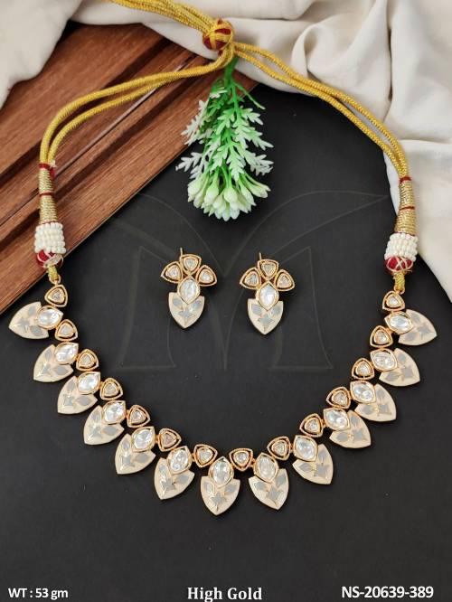 High Gold Kundan Full Stone Floral Necklace With Earrings