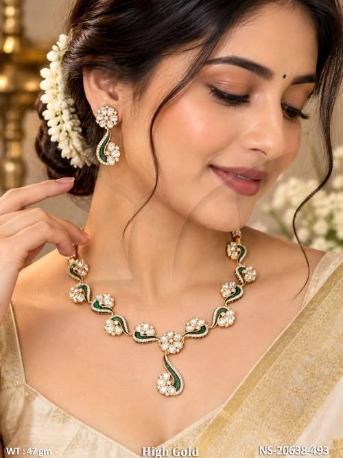 High Gold Kundan Floral Necklace With Earrings
