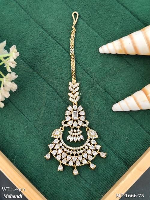 American Diamond Peacock Design Maang Tikka