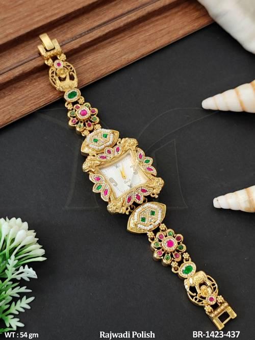 Traditional Antique Bracelet Watch with Meenakari Work