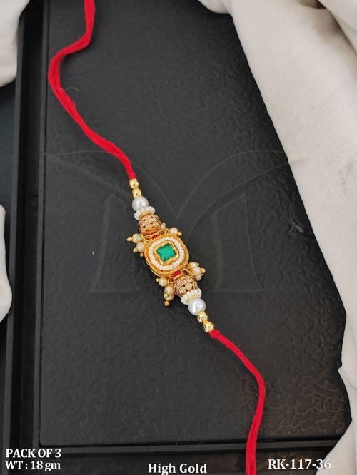 Traditional Full Stone Rakhi with Pearl Beads