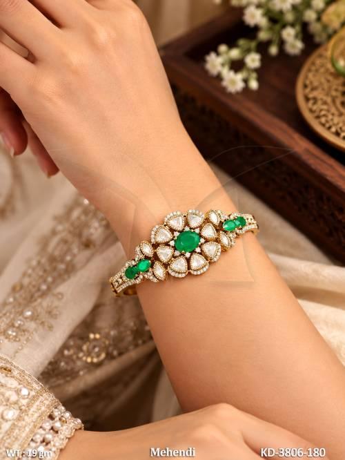 Beautiful Kundan Mehendi Polish Designer Kada