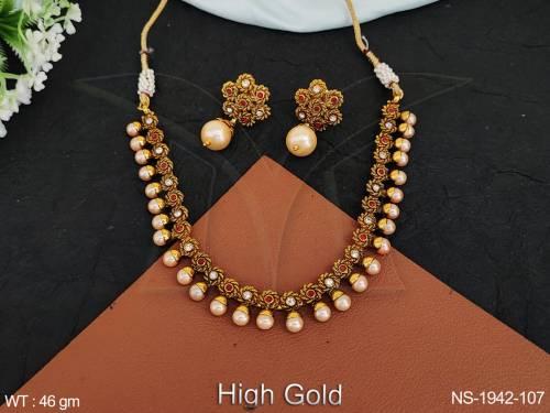 flower moti drop designed antique necklace set