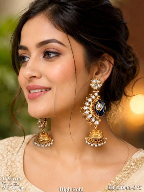 Premium High Gold Antique Kundan Jhumka Earrings