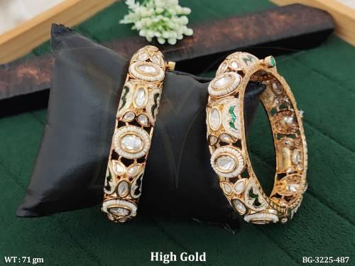 Fancy Kundan Bangles with Pearl and AD Stones