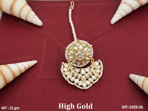 Beautiful High Gold Polish Designer Fancy Style Kundan Stones Kundan Jewellery Designer Maang Tikka