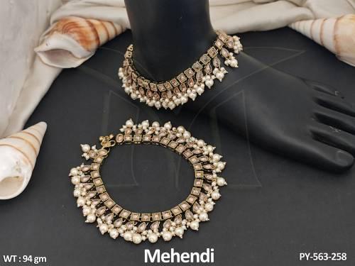 Antique Jewellery Traditional Wear Mehendi Polish Clustered Pearl Antique Payal 