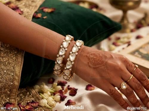 Designer Kundan White Stone Mehendi Bangles for Women