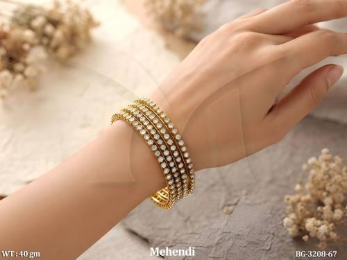 Mehendi Polish Crystal Kundan Bangle Set for Women