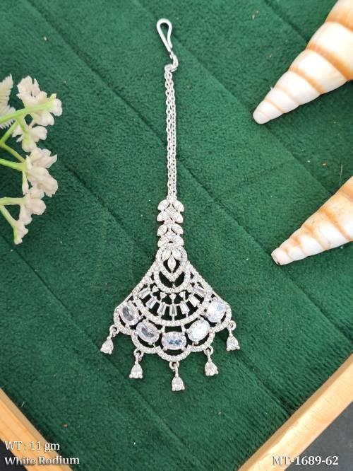 Elegant White Rhodium Stone Maang Tikka