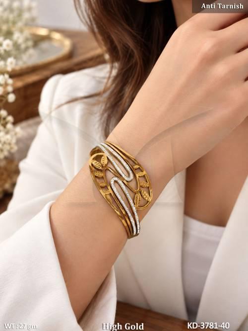 Fancy Designer AD Leaf Kada with High Gold Polish