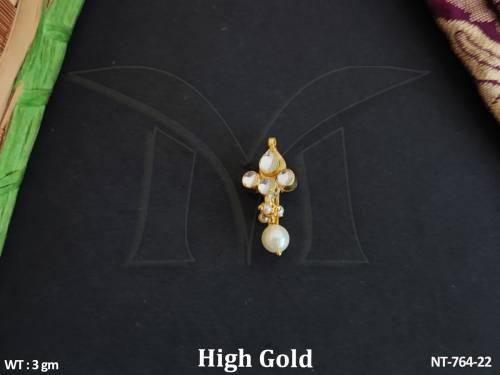 Party Wear High Gold Polish Kundan Fancy Nath
