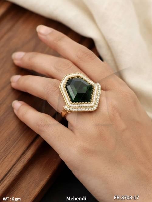 Vintage Hexagonal Green Gemstone Antique Ring