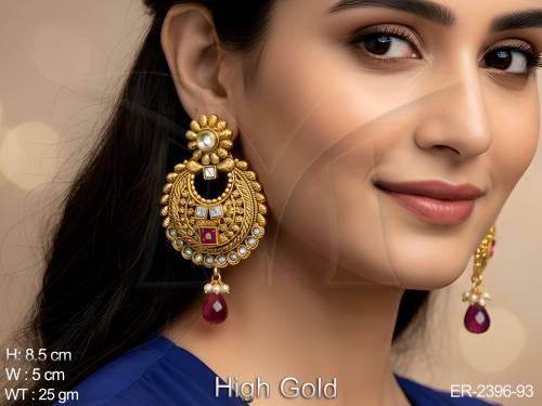 chand polo shape motidrop antique earrings