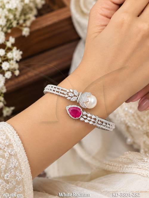 Elegant Full Stone Pearl White Rodium Finish Kada