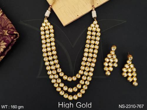 triple layer round kundan necklace