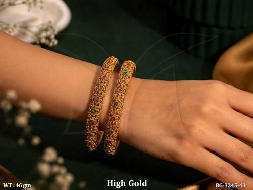 Traditional High Gold Floral Antique Bangle Set