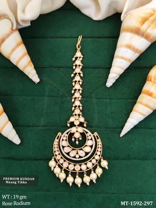 Elegant High Gold Kundan Maang Tikka for Wedding 