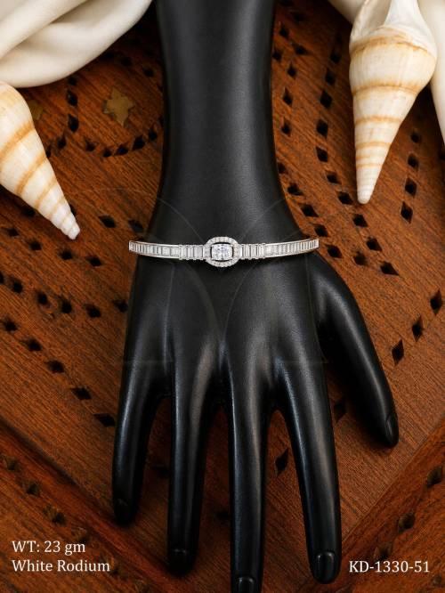 American Diamond White Rhodium Openable Kada for Women