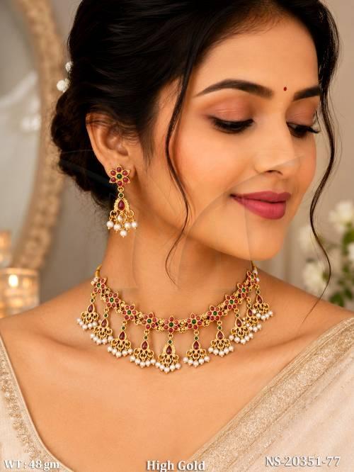Traditional Temple Style Pearl Necklace Set for Women