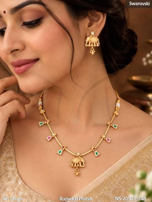 Elegant Swarovski Rajwadi Heritage Necklace Set