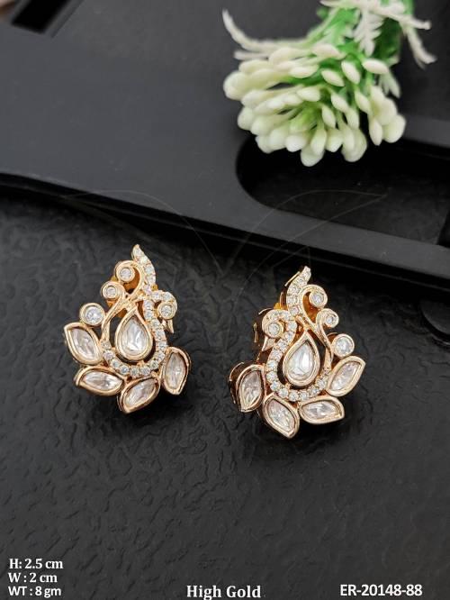 Kundan Full Stone Floral Stud Earrings