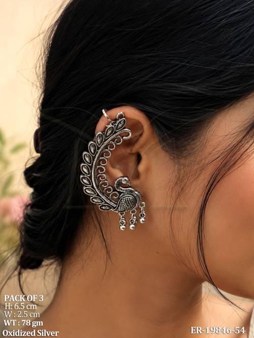 Designer Oxidized Peacock Statement Earrings Set