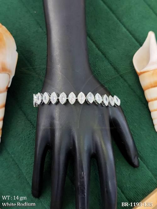 White Rodium American Diamond Party Wear Bracelet