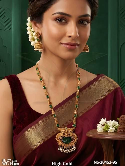 Designer Temple Jewellery Necklace Set with Jhumka Earrings
