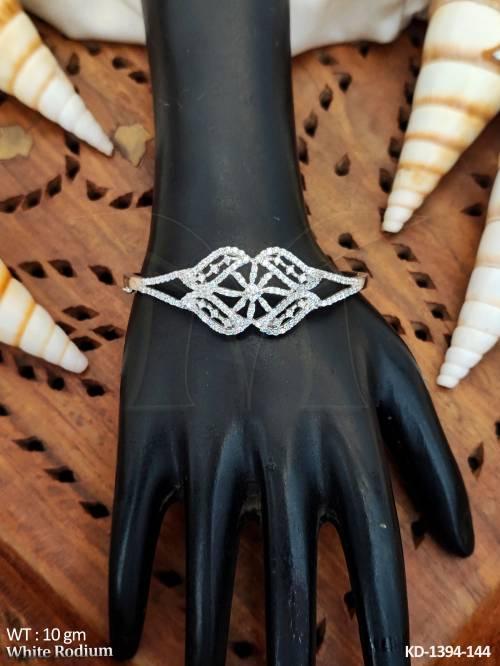 American Diamond White Rodium Polish Full Stone Kada  