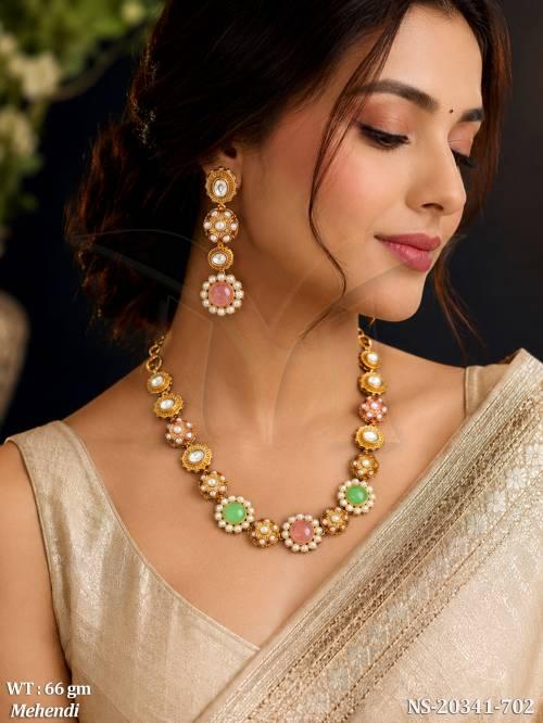 Mehendi Polish American Diamond Party Wear Necklace Set