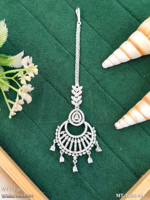 White Rhodium American Diamond Maang Tikka