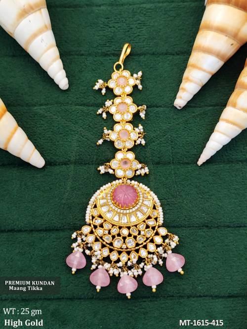 Bridal Kundan Maang Tikka with Pearls Beads