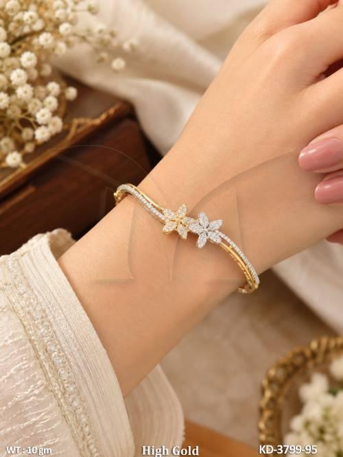 Floral American Diamond High Gold Polish Designer Kada