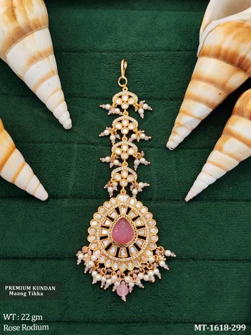 Designer Floral Kundan Maang Tikka with Pearls 