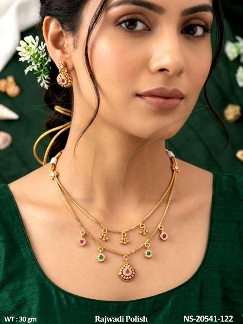 Rajwadi Ruby Green Layered Necklace Set