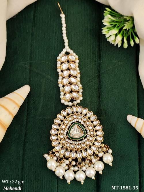 Antique Mehendi Polish Full Stone Maang Tikka  