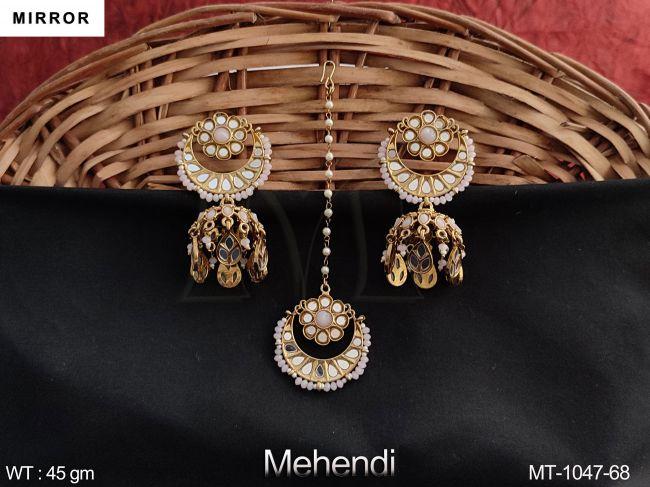 Designer Fancy Party wear Beautiful Mirror Design Maang Tikka with Earring