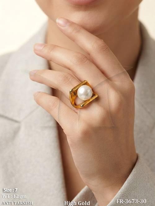 Anti Tarnish High Gold Pearl Statement Finger Ring