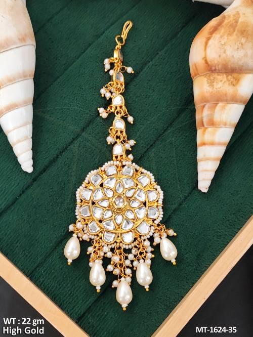 Kundan High Gold Polish Clustered Pearl Maang Tikka