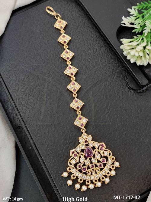 Traditional Antique Floral Stone Maang Tikka