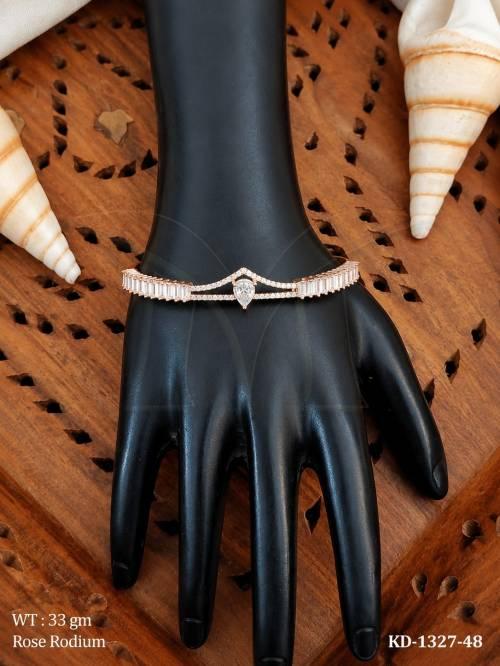 American Diamond Rose Rodium AD Kada with Drop Stone Design