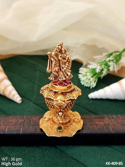Designer Radhe Krishna Full Stone High Gold Polish Siindoor Box   