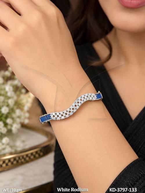 Fancy CZ AD Wave White Rodium Polish Design Kada